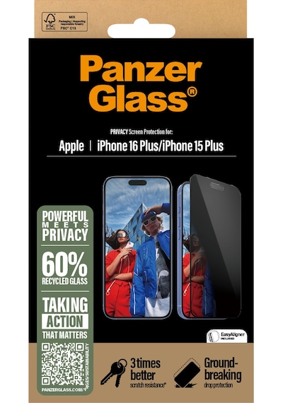 Panzerglass Apple Uyumlu iPhone 16 Plus 15 Plus Ultra-wide Fit Çerçeve Aparatlı Gizli/hayalet Ekran Koruyucu