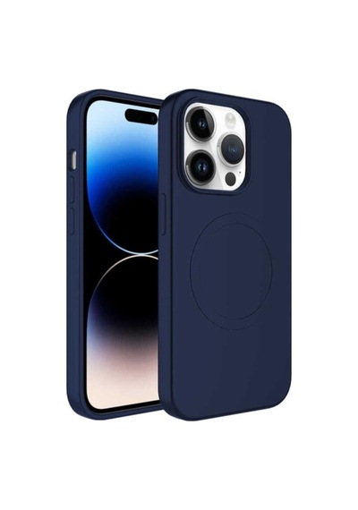 Apple Uyumlu iPhone 13 Pro Kılıf M-safe Wireless Şarj Özellikli Pastel Renk Silikon Zore Plas Kapak Lacivert