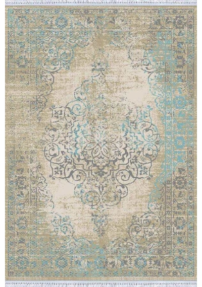 Mavi Klasik Göbekli Dokuma Pamuk Taban Kaymaz Kilim Klm073n11