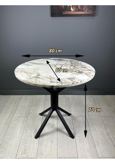 Saray Efes Yuvarlak Mutfak Masası Yemek Masası Balkon Masası Metal Siyah Ayak 80 Cm