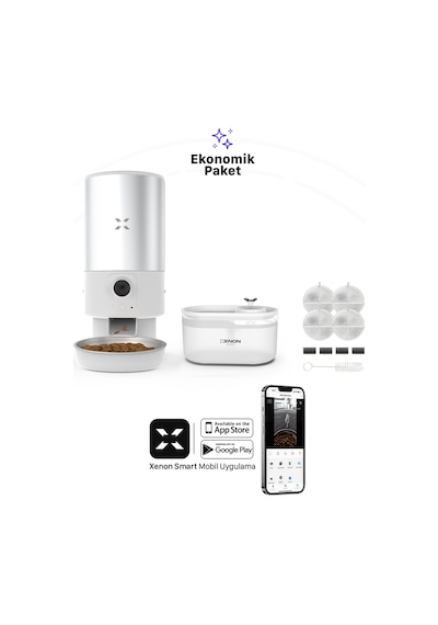 Xenon Smart Akıllı Otomatik 5lt Çelik Hazneli Mama Kabı Led Işıklı Su Pınarı Ve Yedek Filtre 3'lü Pet Seti