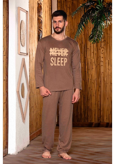 Nisanca Pamuklu Uzun Kollu Erkek Pijama Takımı Kahverengi