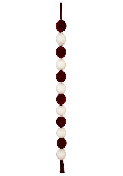 Yılbaşı Garland Top Şerit Kadife Süs Kırmızı Beyaz 190 Cm Diğer