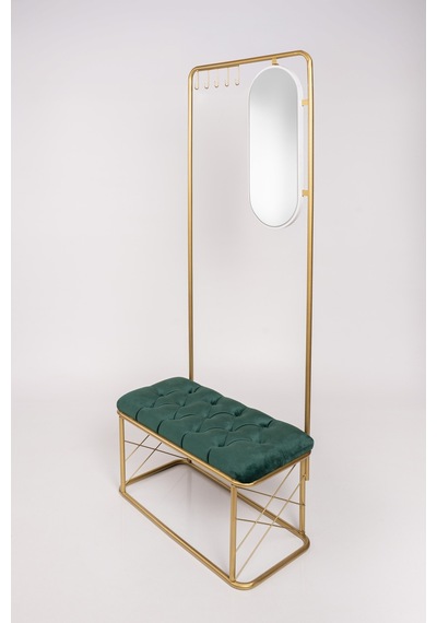 Aynalı Askılık Portmanto Ayakkabılık Kapı Girişi Vestiyer Ayakkabılık Puf Bench Gold
