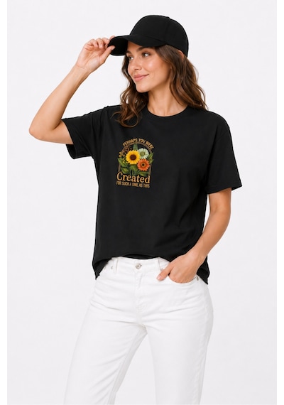 Bayloranzzo Perhaps %100 Pamuk Heavy Cotton Premium Kalite Kadın Tişört Siyah