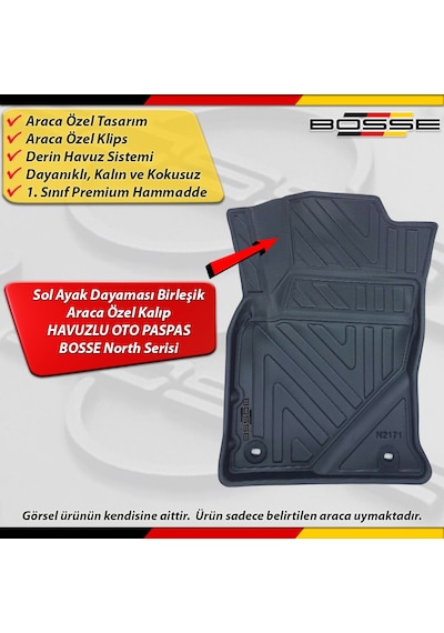 Toyota Hilux Paspas Araca Özel 2015 Sonrası İçin Derin Havuzlu Paspas Bosse North Serisi