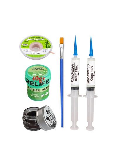 Relıfe Rl-402 Krem Lehim 183 C 40gr Havya Uç Temizleyici Flux Lehim Toplama Cp-1515 Emme Teli Fırça Seti04