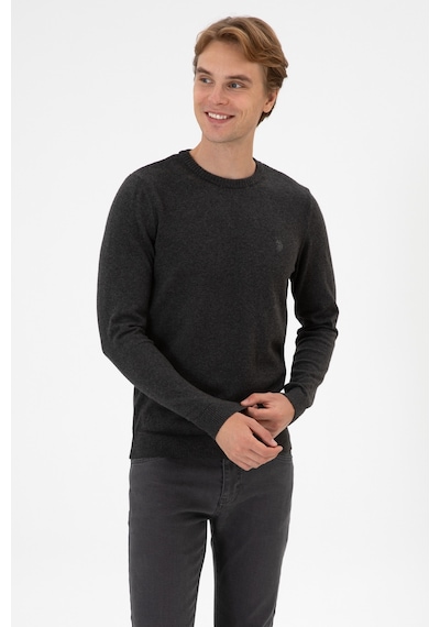 U.S. Polo Assn. Erkek Slim Fit Bisiklet Yaka Antrasit Melanj Basic Kazak 50313713-VR081