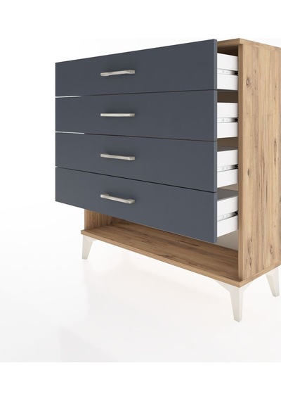 Arges Şifonyer 4 Çekmeceli 88x30x96 Çam-antrasit Atlas Çam