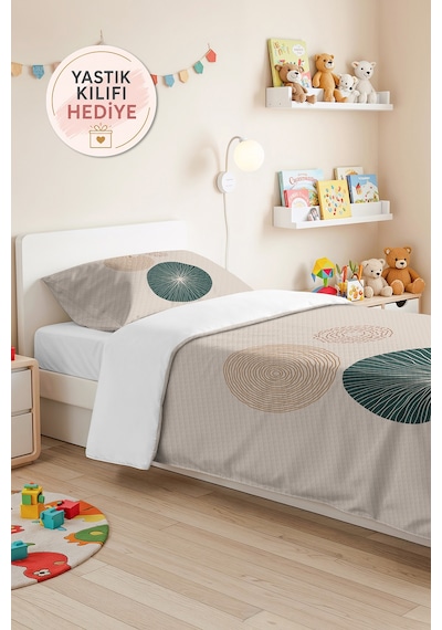 Geometrik Krem Genç Odası Tek Kişilik Pike Takımı - Petrol Hardal 160x220 Cm Kapitone Yatak Örtüsü Keten Saman Zemini