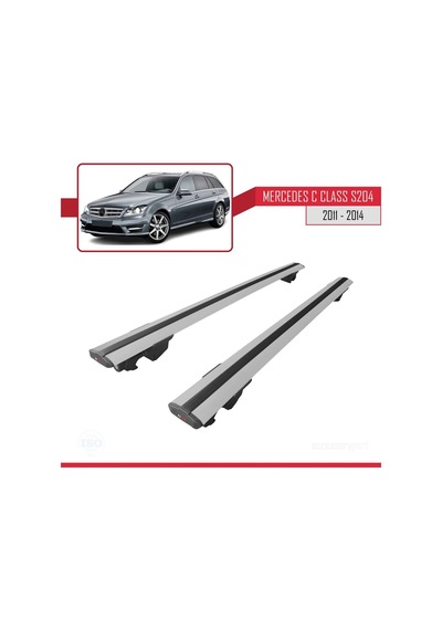 Mercedes C Class W204 Sw 2011-2014 Arası İle Uyumlu Hook Model Anahtar Kilitli Ara Atkı Tavan Barı Gri