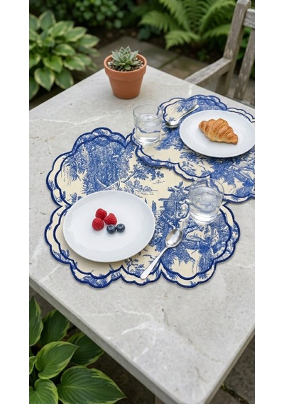 Toile Azure Embroidered Amerikan Servis Çok Renkli