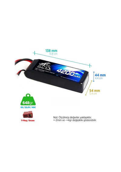 Leopard Power 4200 mAh 22.2V 6S 40C Lityum Polimer Lipo Batarya Pil T Plug