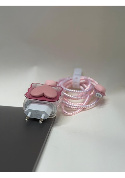 Sweety iPhone Uyumlu Kablo Ve Başlık Koruyucu Set Pembe