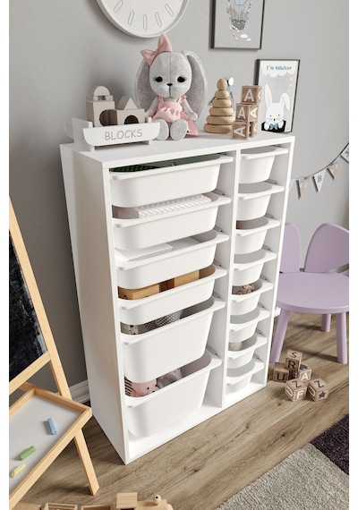 %100 Mdf - Large Duo 14 Sepetli Oyuncak Dolabı Beyaz