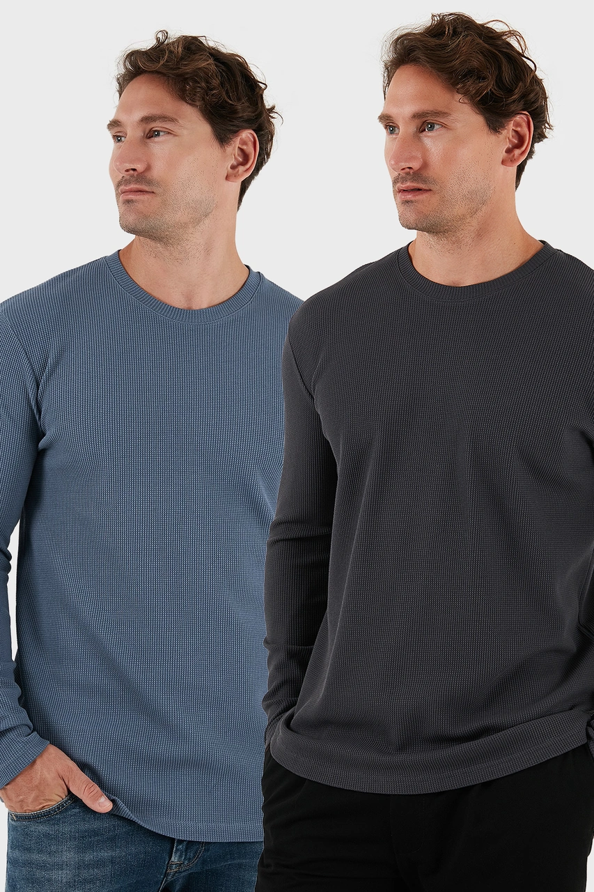 Buratti Pamuklu Bisiklet Yaka Slim Fit Basic Erkek Sweat 5905073S2 Antrasit-Koyu Gri