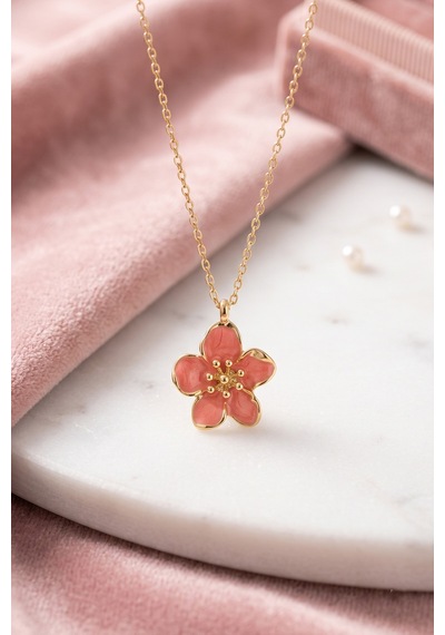 Turuncu Mineli Sakura Kolye 45 Cm Çok renkli