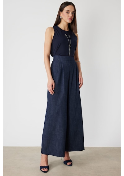 On Kadın Beli Lastikli Bol Paça Kumaş Pantolon 70701 Indigo Indigo