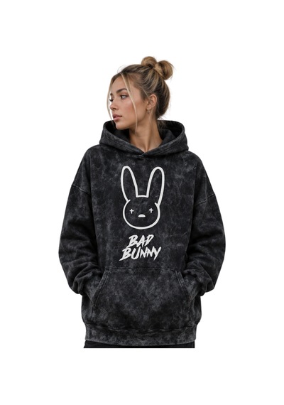 Sevbano Bad Bunny Rapper Şarkıcı Baskılı Unisex Oversize Premium Yıkamalı Siyah