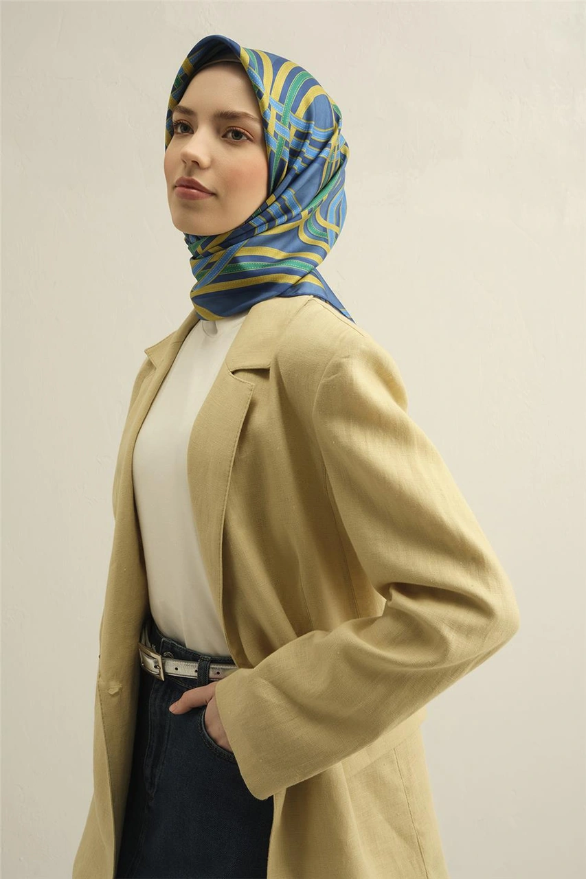 Armine Klasik Desenli Saf İpek Twill Eşarp 9333d 80 Yeşil