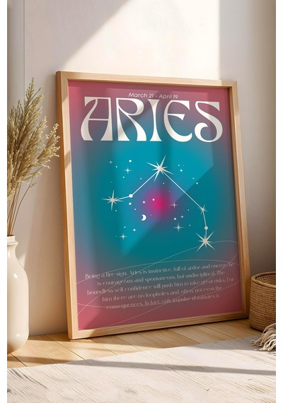 Aries Koç Burcu Çerçeveli Tablo Aura Enerji Renkleri Astrolojik Takım Yıldızı Sembolü