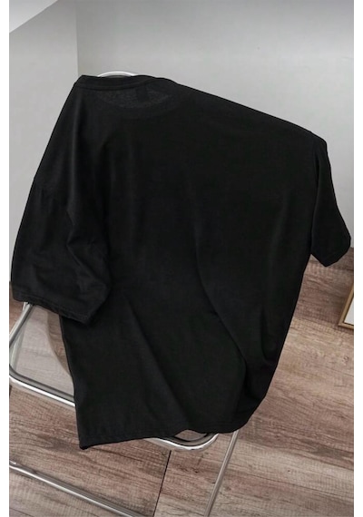 Cepte Panda Baskılı Oversize Unisex Pamuklu Tişört Battal Büyük Beden Tshirt SIYAH
