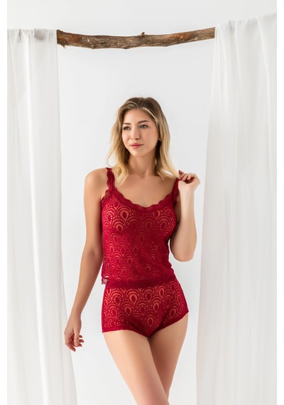 Kocabey 31833 Bayan Devore Transparan Atlet, Boxer Takım Bordo