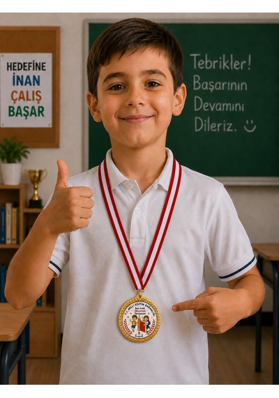 Tc Milli Eğitim Bakanlığı Okuyorum Yazıyorum Madalyası - Dijital Baskılı 1. Kalite Madalya Altın