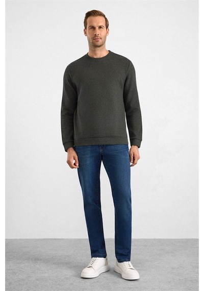 Süvari Haki Regular Düz Bisiklet Yaka Sweatshirt Ssw2013700003-yh1