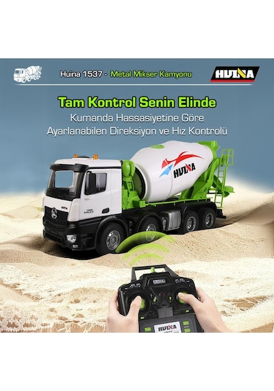Huına 1537 1/14 12ch Profesyonel Rc Uzaktan Kumandalı İş Makinesi Metal Beton Mikser Çimento Kamyonu İnşaat Aracı Mixer Truck - Sesli Ve Işıklı