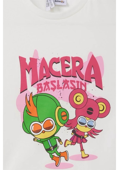 Defacto Super 1 Takım Oversıze Bisiklet Yaka Kısa Kollu Tişört Kız Çocuk H7953a826hswt34 Beyaz-wt34