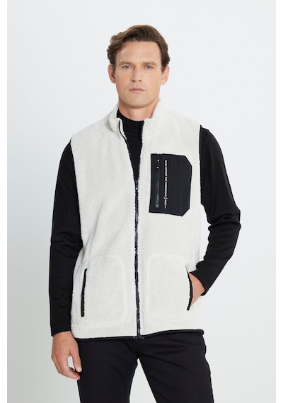 AC&Co / Altınyıldız Classics Erkek Bej Standart Fit Normal Kesim Dik Yaka Polar Yelek Bej