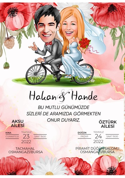 Bk Gift Kişiye Özel Karikatürlü Bitmeyen Düğün Davetiyesi Model 14