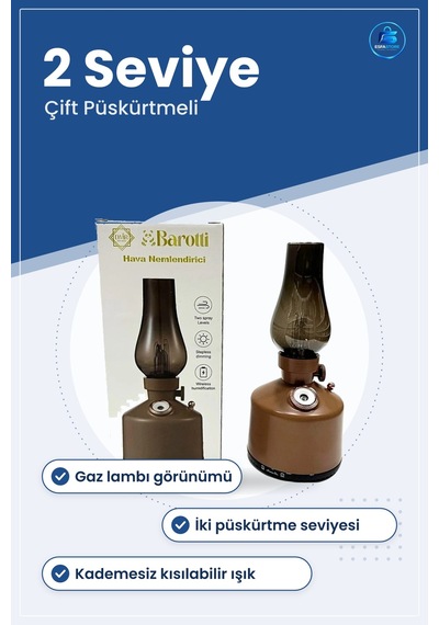 Hava Nemlendirici Gaz Lambaı Görünümlü Kablosuz Şarjlı Kısılabili