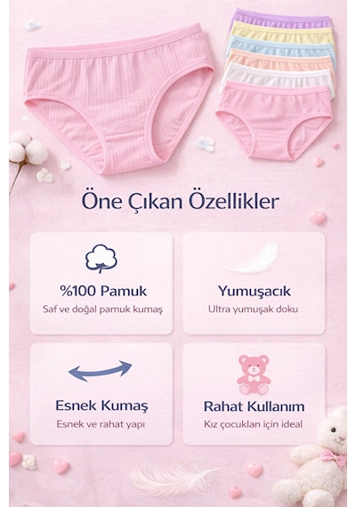 Bebelove Kız Çocuk %100 Pamuklu Ribana Külot 12'li Paket Yumuşak Esnek İç Giyim Karışık Renk