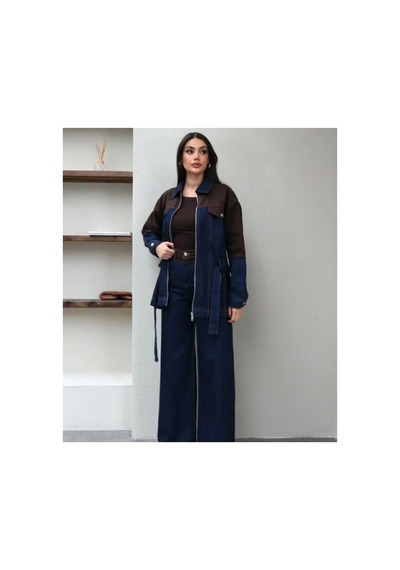 Asur Boutique Asur Butik Kadın Çift Renkli Geniş Kalıp Kot Takım Lacivert