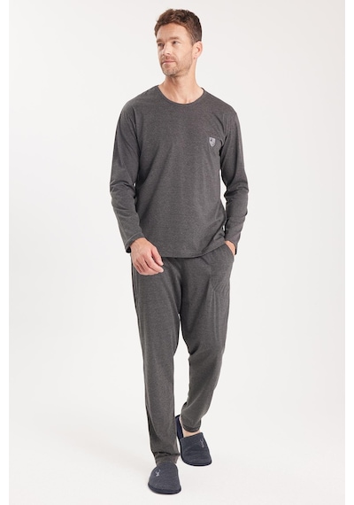 Tudors Erkek Standart Fit %100 Pamuk Bisiklet Yaka Beli Lastikli Antrasit Pijama Takımı-37937 Antrasit