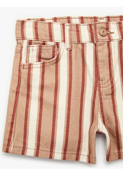 Koton Pamuklu Cep Detaylı Çizgili Denim Şort Kahverengi Çizgili 6skg40133ad