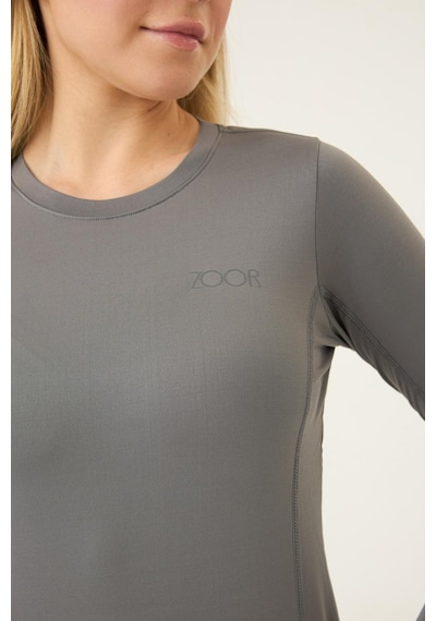 Zoor Kadın Uzun Kol Compression Fitness Gym Spor Body Tshirt Gri
