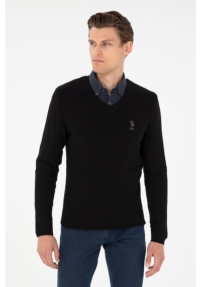 U.S. Polo Assn. Erkek Slim Fit V Yaka Siyah Basic Kazak 50288886-VR046