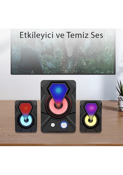 E-1306 Telefon Bilgisayar Tablet RGB Stereo Usb Subwoofer Hoparlör