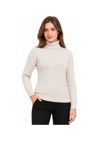 DefyModa Balıkçı Yaka Tam Boğazlı Kalın Fitilli Regular Fit Triko Kazak - Bej