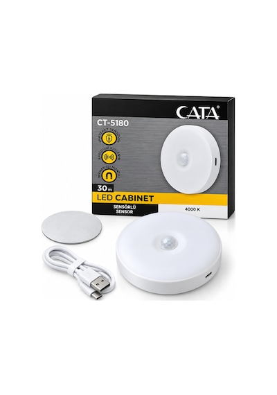 Ct-5180 4000k Sensörlü Kablosuz Led Kabin Ve Dolap İçi Aydınlatma Mıknatıslı, Şarjlı Beyaz