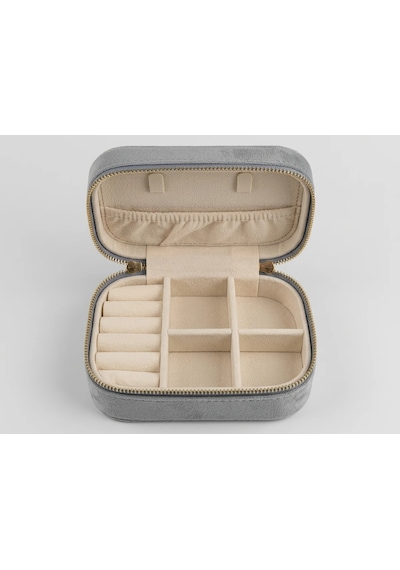 Takı Kutusu Düzenleyici Seyahat Çantası Kolye Yüzük Küpe Organizer Kadife Bebe Mavisi 12cmx8cm