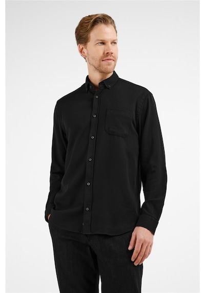 İmza Siyah Düğmeli Yaka Uzun Kol Cepli Slim Fit %100 Pamuk Gömlek 1004255213 Siyah