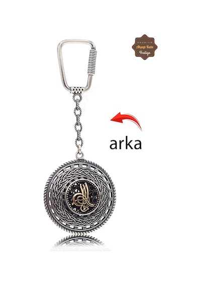 Ayyıldız Ve Tuğralı Örgü Model Çift Taraflı Oksitli Gümüş Telkari Anahtarlık 201025183 Gümüş