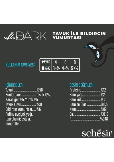 Schesir After Dark Tavuk İle Bıldırcın Yumurtası Et Suyunda Yetişkin Kedi Konservesi 80 Gr