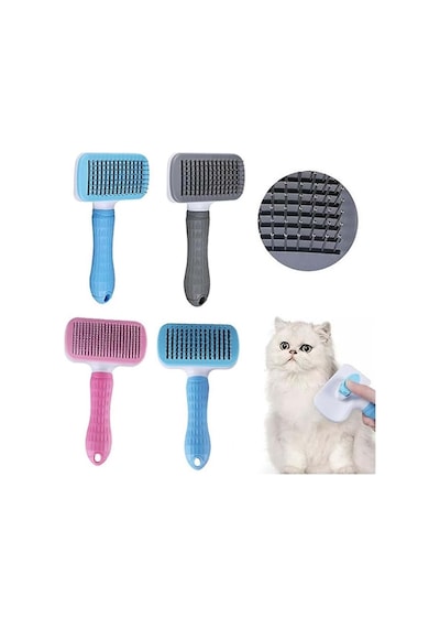 Madpet Mavi Basmalı Kedi Ve Köpek Tarağı Otomatik Temizlenen Pet Fırçası Paslanmaz Çelik İğneli Er