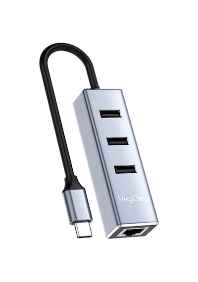 Veggieg Usb Type-c To 100mbps Ethernet Çevirici Ve 3 Portlu Usb Hub Çoklayıcı