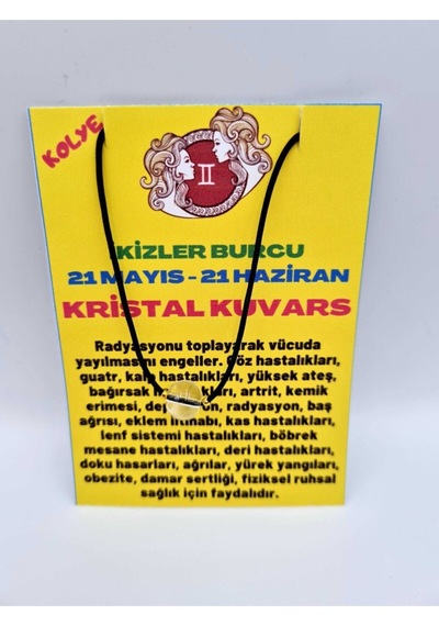 Sertifikalı Ikizler Burcu Kristal Kuvars Taşı Doğal Taş Kolye Çok REnkli